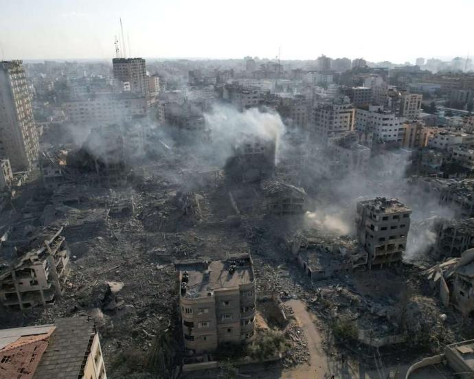 Aerial photo of damage in Gaza Strip during October 2023