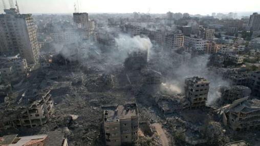 Aerial photo of damage in Gaza Strip during October 2023